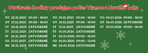 Otváracie hodiny predajne BLYSKÁČ počas Vianoc a Nového roka